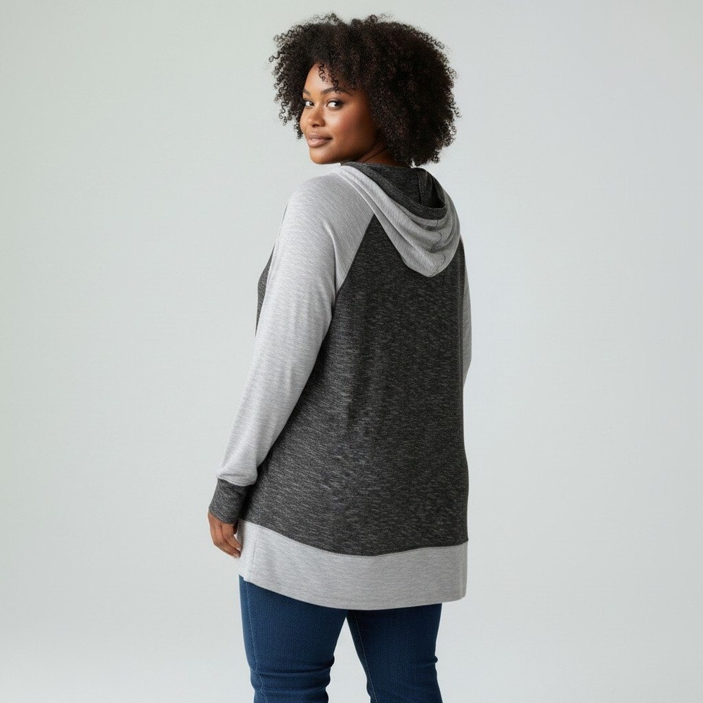 Danskin Now Womens Gray Colorblock Hooded‎ Pullover Top XXL 20